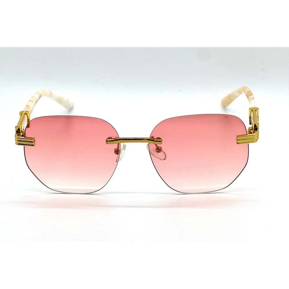 Rimless Sunglasses Women Fashion Trendy Pink Lens‎ Gold Frame Elegant Designer